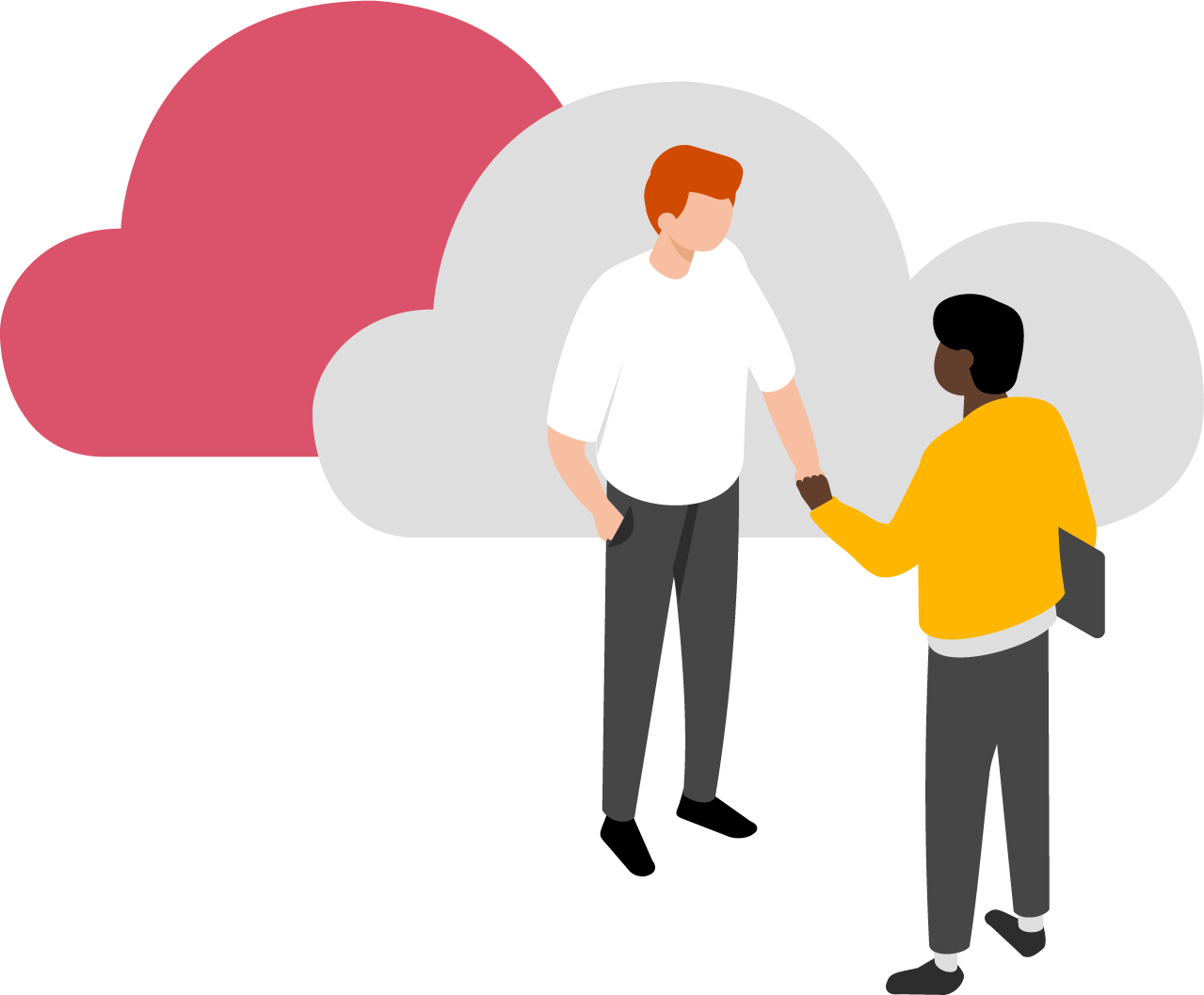 Illustration of two people meeting and shaking hands